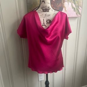 Nicole Miller Fuchsia Satin Draped Blouse ~ S